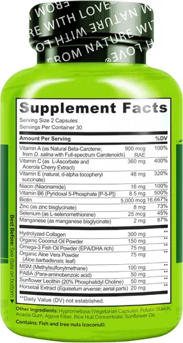 Miniatura 7 de NATURELO Vitaminas para el cabello, la piel y las uñas, 5000 mcg de biotina, colágeno, vitamina E natural, suplemento para piel sana, crecimiento