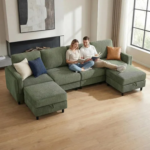 Miniatura 26 de KKL Sofá modular de 84 pulgadas, sofás de 3 plazas para sala de estar con almacenamiento, sofá modular de asiento profundo seccional, funda