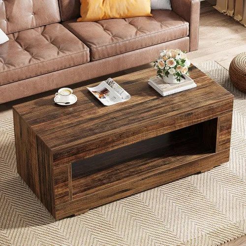 Miniatura 5 de Tribesigns Mesa de centro de madera para sala de estar, mesa de centro moderna de granja de 43.3 pulgadas con almacenamiento, mesa central
