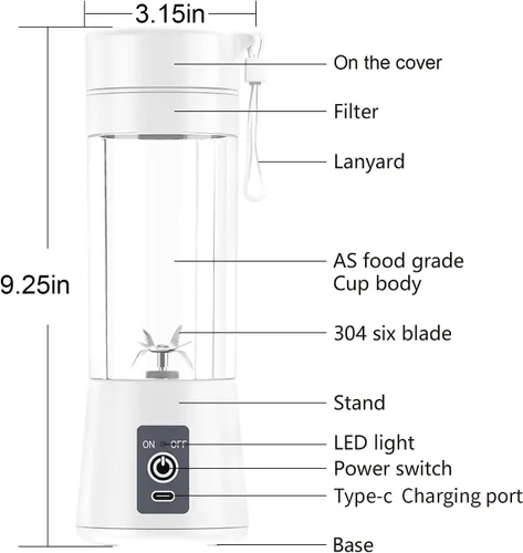 Miniatura 2 de Licuadora portátil Licuadora personal Mini Batidos Batidos Juicer Cup USB Recargable Blanco
