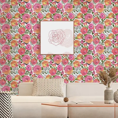 Miniatura 3 de WENMER Papel tapiz floral rosa para despegar y pegar de 17.7 x 1181 pulgadas, acuarela decorativa de flores rosas durazno, extraíble, para armario