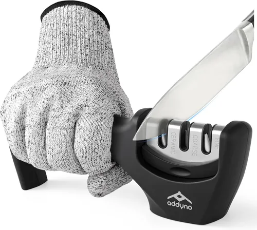 Afilador de cuchillos de 3 etapas para cuchillos de cocina, guía de ángulo ajustable, afilado grueso, afilado rápido, con base antideslizante y