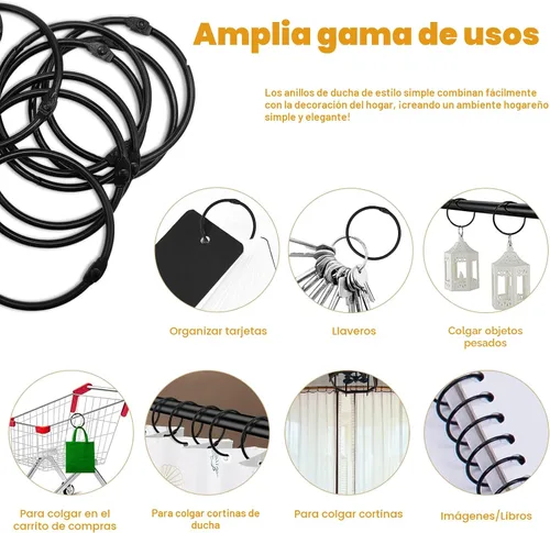 Miniatura 5 de Anillos de ganchos para cortina de ducha, 12 ganchos de ducha de metal inoxidables para cortina de ducha, anillos de ducha redondos para cortina