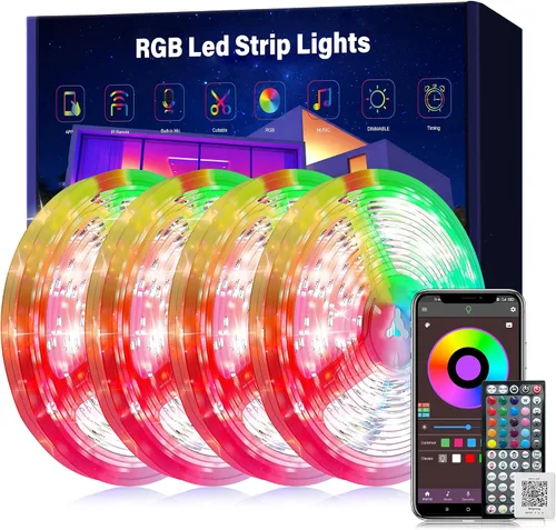 Miniatura 10 de Ledagic Luces LED RGB de 150 pies para dormitorio, sincronización de música, tira de luces LED RGB con aplicación y control remoto, luces LED