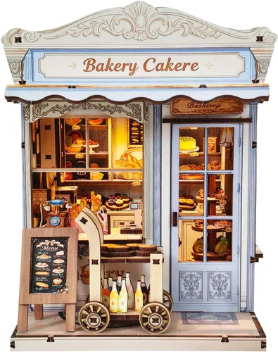 Kits de rincón de libros para adultos, casa de muñecas en miniatura para panadería y pastelería | Acogedor rompecabezas de madera 3D, un regalo