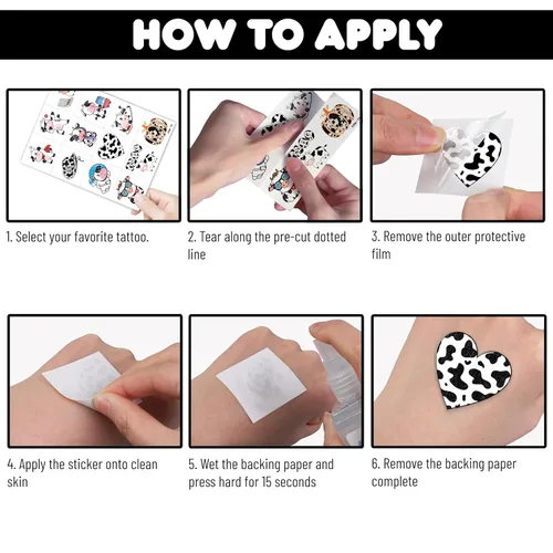 Miniatura 6 de 96 tatuajes temporales precortados de vaca para niños, suministros para fiestas de cumpleaños de animales de granja, decoraciones y recuerdos