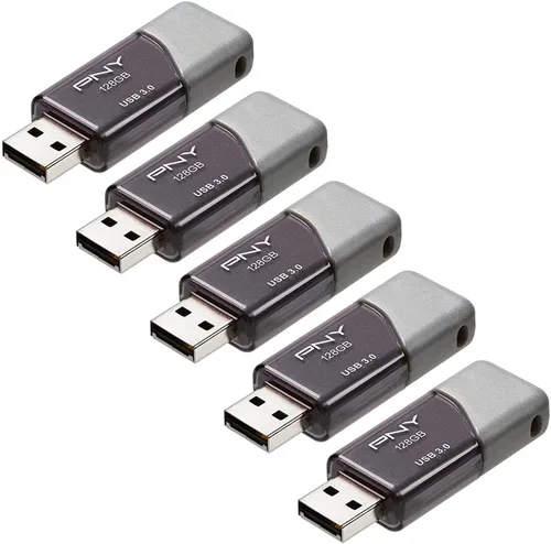 PNY Paquete de 5 unidades flash Turbo Attaché 3 USB 3.0 de 128 GB – Gris, P-FD128X5TBOP-MP, 100MB/s, ligero y duradero, almacenamiento y
