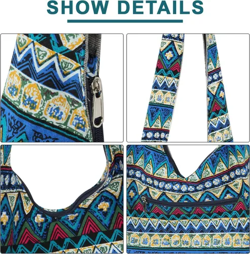 Miniatura 6 de Bolsos cruzados para mujer, de lona, estilo hippie, estilo hobo, bolso de hombro grande, estilo retro, bandolera, hechos a mano