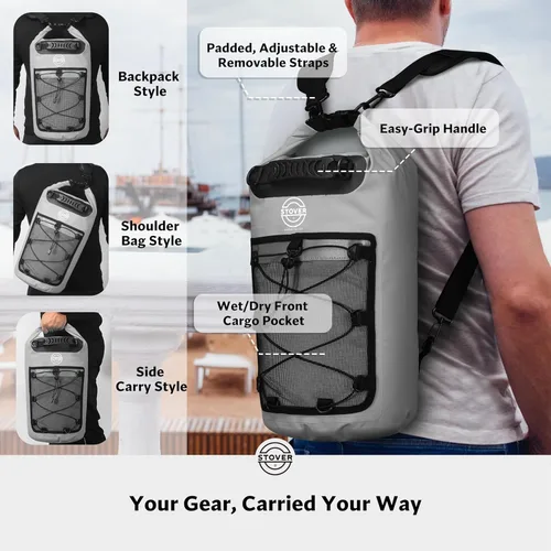 Miniatura 3 de STOVER 5/10/25/30/40/55L Waterproof Dry Bag- Roll-Top Backpack w/Phone Case- Kayaking, Hiking, Camping, Boating- Men/Women 30L Gris