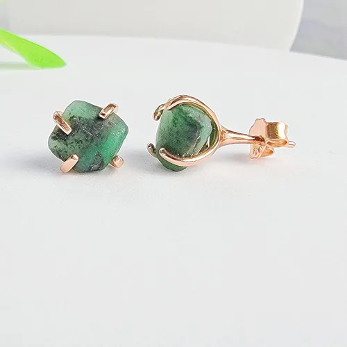 Miniatura 53 de Aretes de piedra preciosa natural en bruto con oro rosa sobre plata de ley 925, 6 a 0.276 in, regalo de piedra de nacimiento de calidad genuina