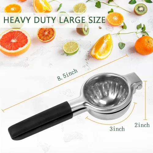 Miniatura 4 de Exprimidor de limón de acero inoxidable, exprimidor de limón y frutas con asas de silicona, exprimidor manual grande de cítricos Negro