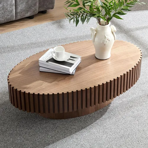 Miniatura 27 de Mesa de Centro Cuadrada de 35.43'' para Sala de Estar Mesa de Centro Acanalada Mesa Central Moderna con Pedestal para Apartamento Negro