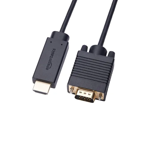 Amazon Basics - Cable HDMI (fuente) a VGA (pantalla), chapado en oro, 6 pies, color negro (NO bidireccional)