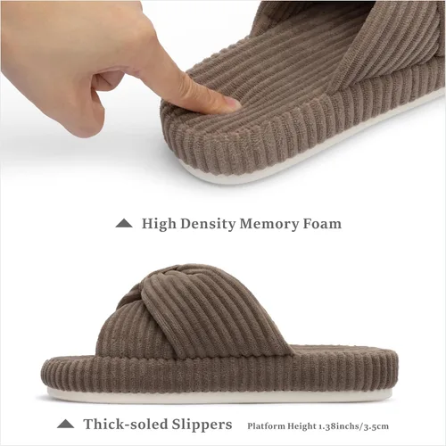 Miniatura 2 de Chantomoo - Pantuflas para mujer, de espuma viscoelástica, para el dormitorio, con lazo de pana, con bandas cruzadas, cómodas, modernas, para regalo