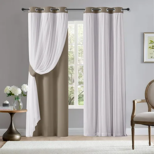 Miniatura 28 de BONZER Cortinas opacas con superposición transparente, mezcla y combina paneles de ventana de doble capa con aislamiento térmico para sala de estar