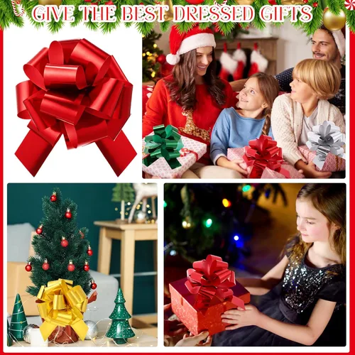 Miniatura 4 de Poen 30 Lazos de Tirar de Navidad para Envolver Regalos de 5 Pulgadas Lazos de Tirar Grandes de Cinta para Bolsa de Regalo de Vacaciones Caja Cesta