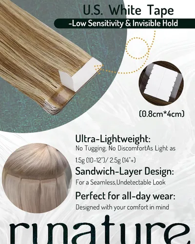 Miniatura 3 de RUNATURE Extensiones de cabello humano color rubio oscuro con cinta adhesiva, sin costuras, extensiones de cabello humano Remy natural con cinta