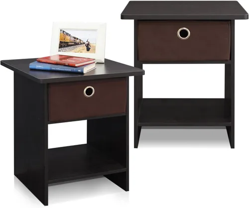 Miniatura 17 de Mesa de noche con cajón Furinno, Madera, Marrón oscuro/Negro