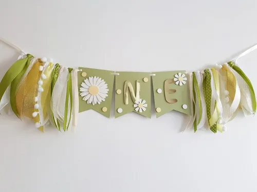 Miniatura 7 de Decoraciones de cumpleaños para bebé, margarita, primer cumpleaños, silla alta, banderín, suministros de fiesta temática, accesorios para fotos Azul
