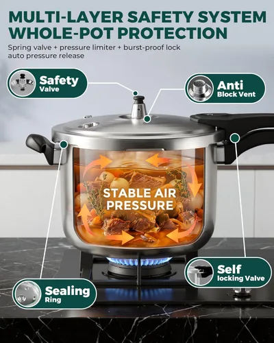 Miniatura 3 de WantJoin Olla de presión de acero inoxidable (sin aluminio), olla de presión compatible con inducción de 10 cuartos con dispositivos de seguridad