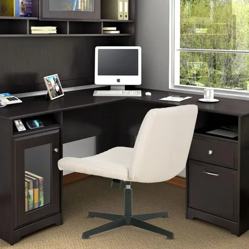 Miniatura 4 de BestOffice Silla cruzada cómoda, sin brazos, con patas cruzadas, silla de escritorio sin ruedas, silla de escritorio amplia ajustable giratoria