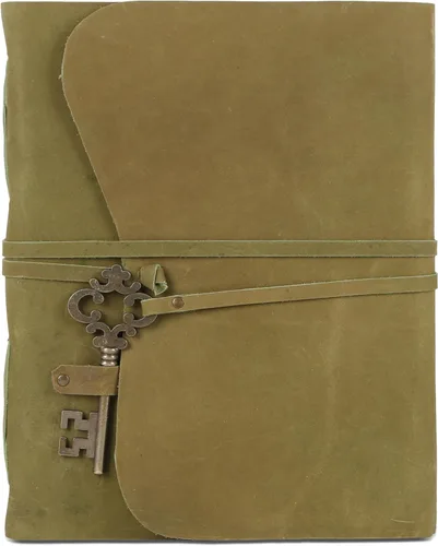Miniatura 13 de Diario de cuero con papel de borde picoteado de 17,78x12,7 cm y llave vintage Cuaderno de escritura hecho a mano Cuaderno diario encuadernado