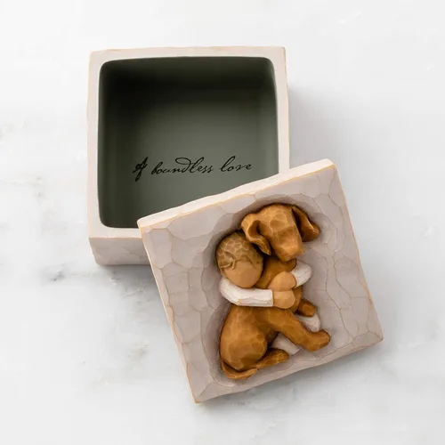 Miniatura 4 de Willow Tree Hug (perro dorado), caja de recuerdo esculpida pintada a mano