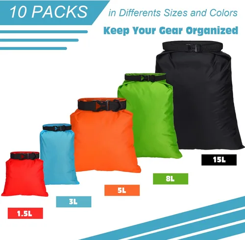 Miniatura 2 de LEIFIDE - 10 bolsas secas ultraligeras, impermeables, ligeras, herméticas, antidesgarros, equipo de campamento, bolsa seca portátil, paquete