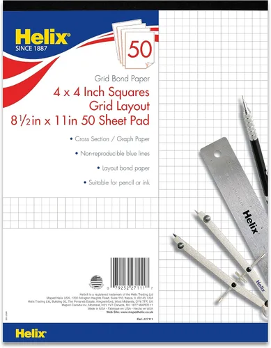 Miniatura 10 de Helix - Bloc de papel 100 % vellum de trapo, 1 pulgada equivale a cuadrícula de 10 x 10 pulgadas, 8.5 x 11 pulgadas, bloc de 50 hojas, sin ácidos