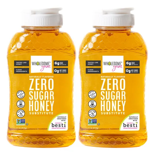 Wholesome Yum Sustituto de miel cero azúcar (paquete de 2) – Alternativa natural de miel sin azúcar con fruta de monje y alulosa – Cero