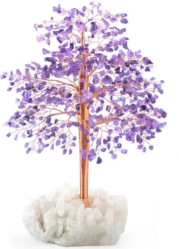 Miniatura 15 de Árbol de la vida con piedras preciosas de cuarzo rosa, base de racimo de amatista, cristal rosa curativo que equilibra la energía positiva, bonsái