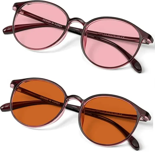BRADDEL Indoor FL-41 Rosa & Outdoor FL-60 Marrón Gafas de Migraña para Sensibilidad a la Luz Fluorescente, LED, Deslumbramiento, Fotofobia y Uso de