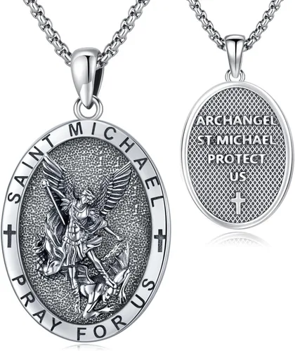 Odinstone Collar de plata de ley 925 con medalla de San MiguelSan CristóbalSan BenitoCrucifijo de JesúsSan UrielArcángel Rafael para hombres y