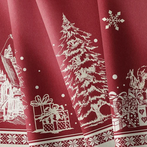 Miniatura 5 de Mantel redondo de Navidad de 60 x 60 pulgadas, mantel de Navidad con diseño de árbol de Navidad, alce, Papá Noel, copo de nieve, color rojo, Navidad