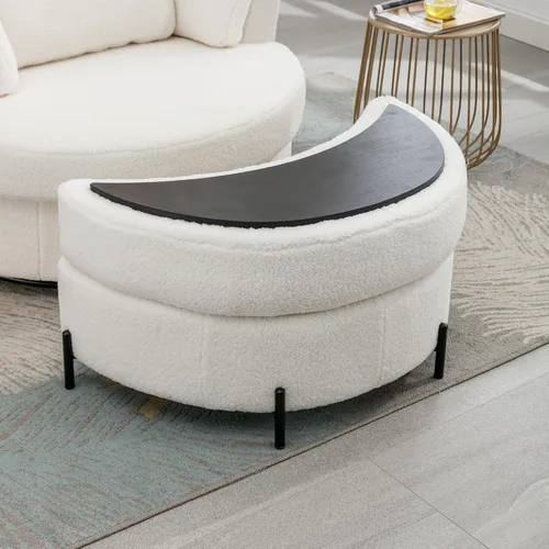 Miniatura 4 de HomSof Banco de almacenamiento tapizado Sherpa de 32.7 pulgadas de ancho, media luna creciente, otomano grande con bandeja que sirve como mesa