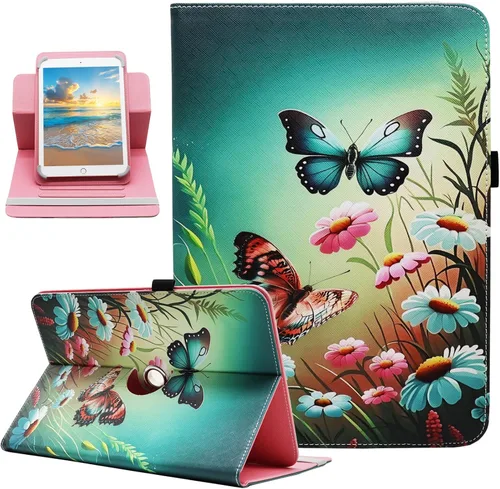 Miniatura 20 de Funda universal para tablet Android de 10 y 10.1 pulgadas, Dluggs de piel sintética con rotación de 360 grados, soporte multiángulo