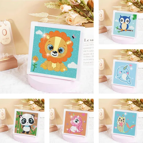 Miniatura 8 de DIYGEMDOT Paquete de 6 kits de arte de diamantes para niños, lindos animales pintura de diamantes para principiantes, arte de gemas DIY 5D para Y004