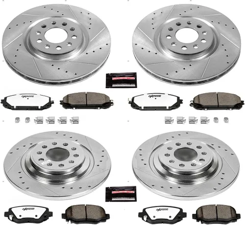 Miniatura 2 de PowerStop Kit de freno delantero y trasero para Jeep Cherokee 2014-15 - Pastillas de freno de cerámica de fibra de carbono para camión y remolque +