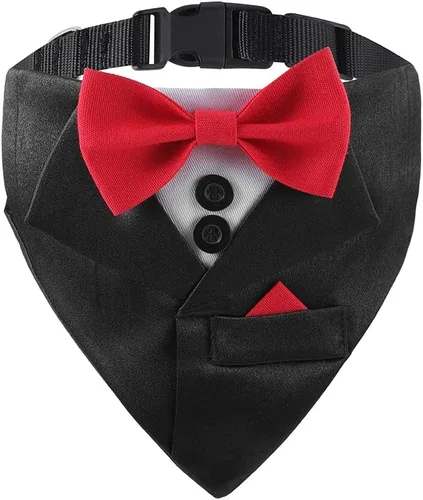Miniatura 11 de Bandana de esmoquin, collar ajustable para mascotas con lazo para perros pequeños, medianos y grandes, ropa formal de boda, regalos de cumpleaños