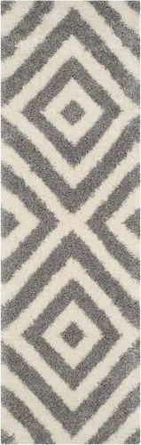 Miniatura 6 de SAFAVIEH Portofino Shag Collection - Alfombra para pasillo, 2 pies 3 pulgadas x 7 pies, color marfil y beige, diseño geométrico, no desprende pelusa