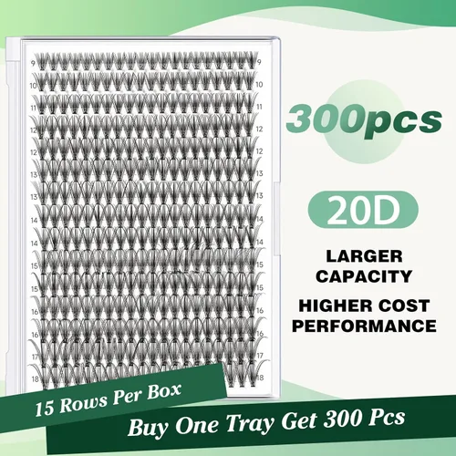 Miniatura 29 de Extensiones de racimos de pestañas 300 piezas, pestañas individuales 40D 0.07D rizado 11mm, para colocar en casa, bandeja grande de volumen