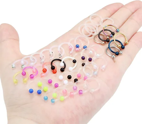 Miniatura 3 de Cisyozi Anillos de tabique de plástico transparente 16G, joyería para cirugía, herraduras, tabique flexible, nariz, ceja, labio, cartílago, hélix