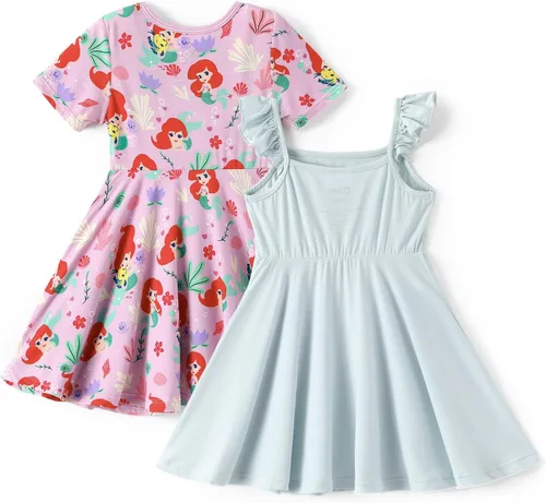 Miniatura 2 de Disney Vestidos de princesa Frozen Stitch Minnie para niña, paquete de 2 unidades, manga corta con volantes, suave de viscosa de bambú, traje