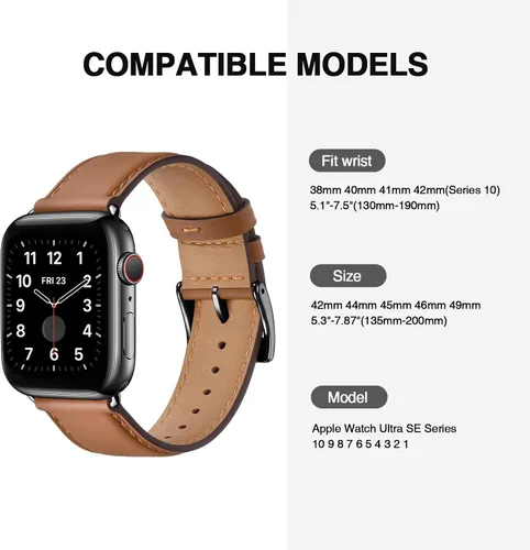 Miniatura 4 de correas compatibles con Apple Watch de 1.49, 1.57, 1.65 y 1.73 pulgadas; correa de repuesto de cuero auténtico compatible con Apple Watch Series 5