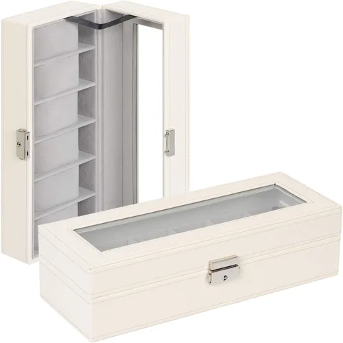 Miniatura 4 de NEX Caja de reloj organizador para hombres, de piel sintética superior de cristal para el almacenamiento de relojes