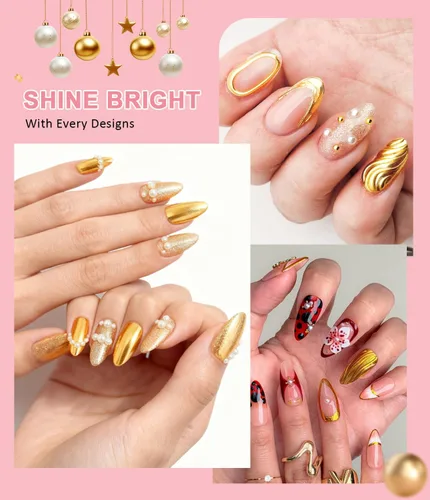 Miniatura 6 de Polvo de uñas de gel 3D 4 en 1 mejorado para uñas de cromo dorado 【NO.1 -100% Efecto 3D】20g No se limpia 3D Escultura de uñas de gel 3D con 2-Oro