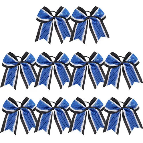 Lazos grandes con purpurina para niñas, color azul rey y negro, lazos para el pelo de 7 pulgadas, lazos elásticos para el cabello, accesorios para