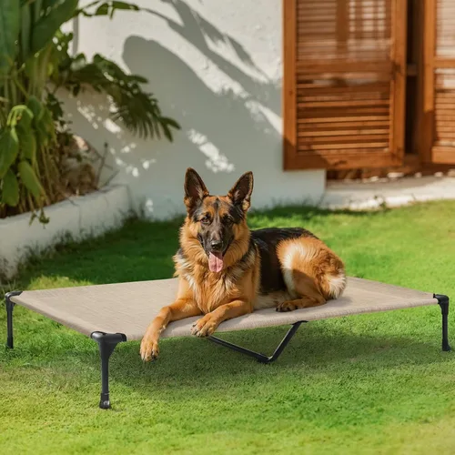 Miniatura 2 de Veehoo Outdoor Elevated Dog Bed for Large Dogs, Cooling Raised Dog Cot Off Ground Hammock Pet Beds with Breathable Mesh, No-Slip Feet, 50"x32