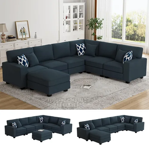 Miniatura 18 de Legend Vansen - Sofá modular seccional en forma de U con otomano, moderno, reversible, de esquina, para sala de estar (Créma, Sofá en forma de U-3)