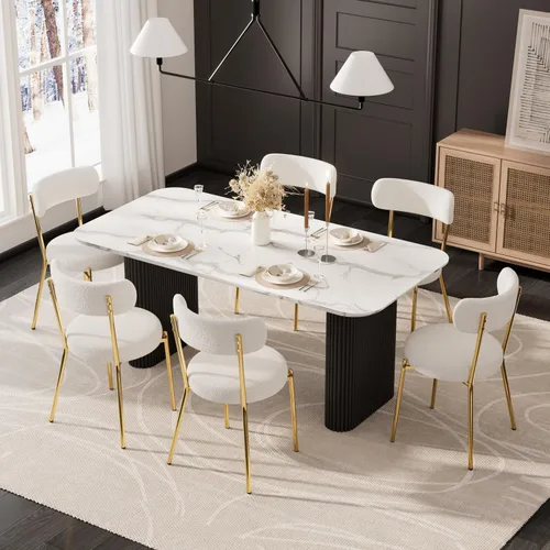Miniatura 39 de RGZ Juego de mesa de comedor oval moderna de 71", juego de mesa y sillas de 7 piezas para 6, juego de mesa de cocina de mármol sintético y 6 sillas